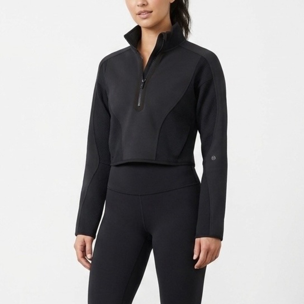 Lululemon Mixed Fabric Half Zip Pullover Black Cropped Jacket Size Small